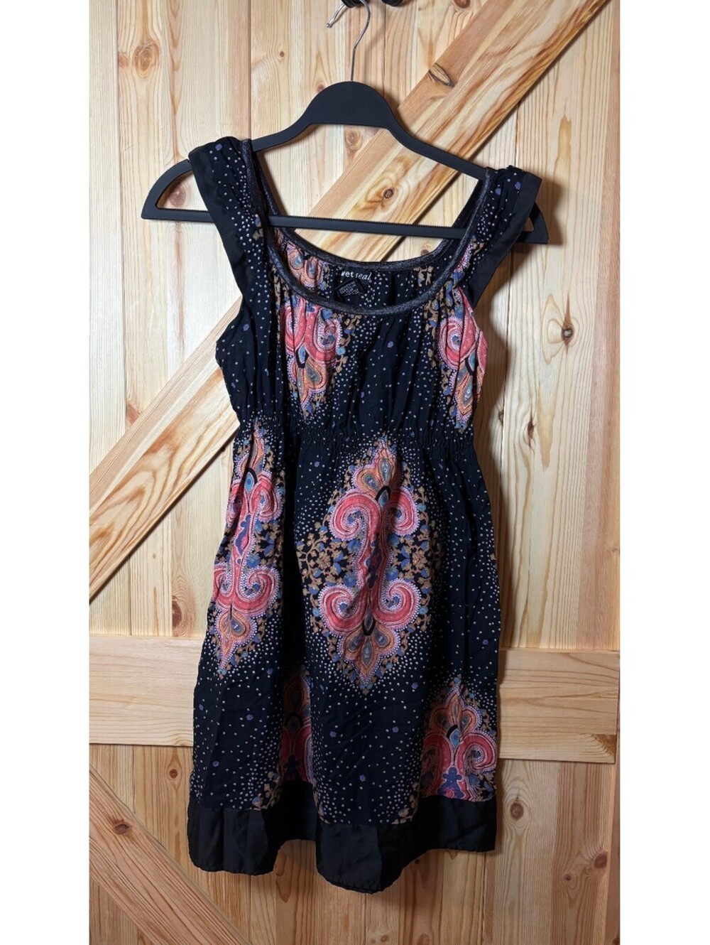 Wet Seal Black and Pink Paisley Patterned Cotton Long Shirt Size L Y2K